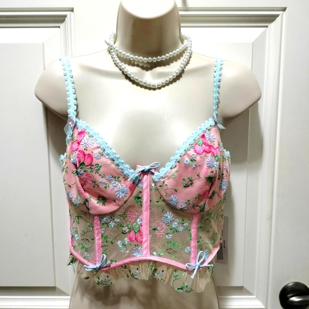 Victoria's Secret Pink and Blue Floral Lace Bra Size Medium - Picture 9 of 10